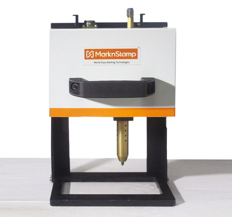 Side profile view of the MarknStamp SPRD-155 portable pneumatic dot peen marking machine for permanent metal marking and industrial traceability.