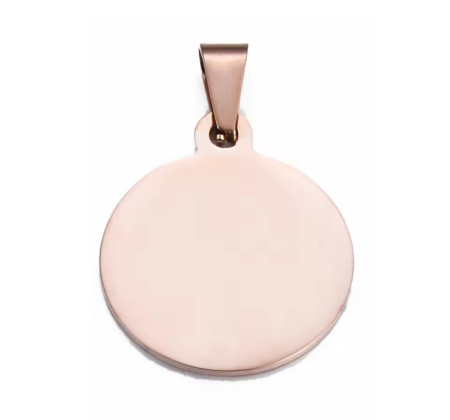 Polished bronze round pendant blank with chain link for engraving