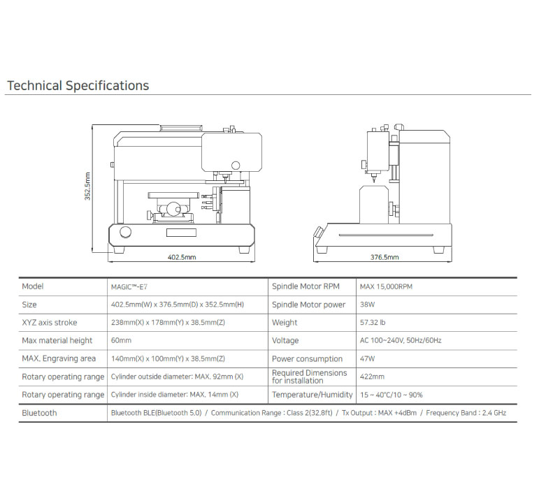 Clarity-E1 compact jewellery engraving machine dimensions