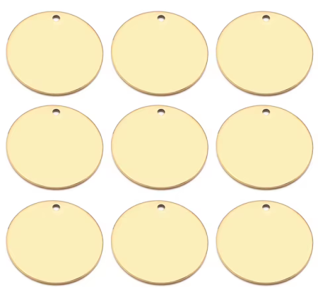 **Alt text:** `Polished gold round engraving pendant with hole`