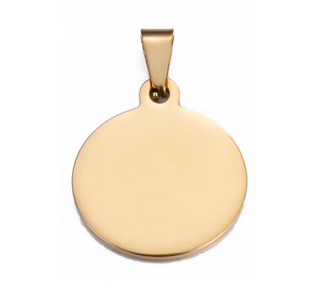 Polished gold round pendant blank with chain link for engraving