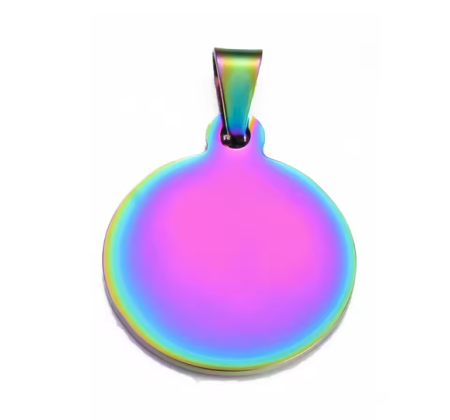 Polished multi-colour round pendant blank with chain link for engraving