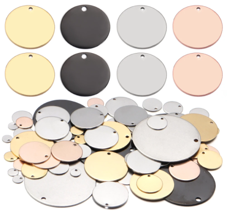 Polished round engraving tag with hole for jewellery personalisation